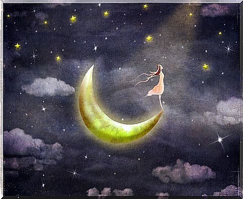 Woman dreaming on the moon