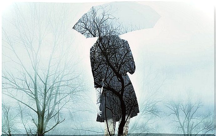 woman with umbrella symbolizing mourning phrases