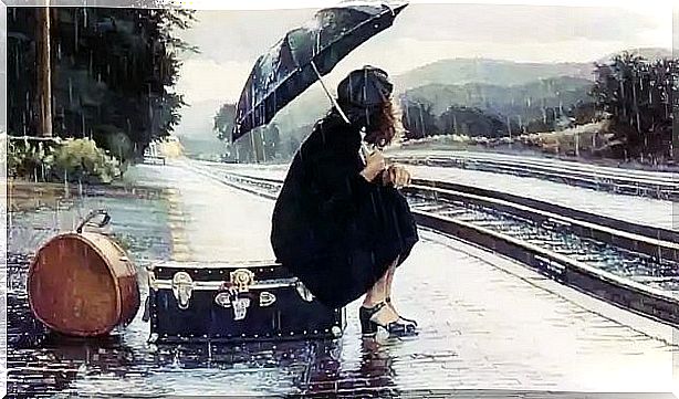 girl waiting for the train and thinking of changing your life