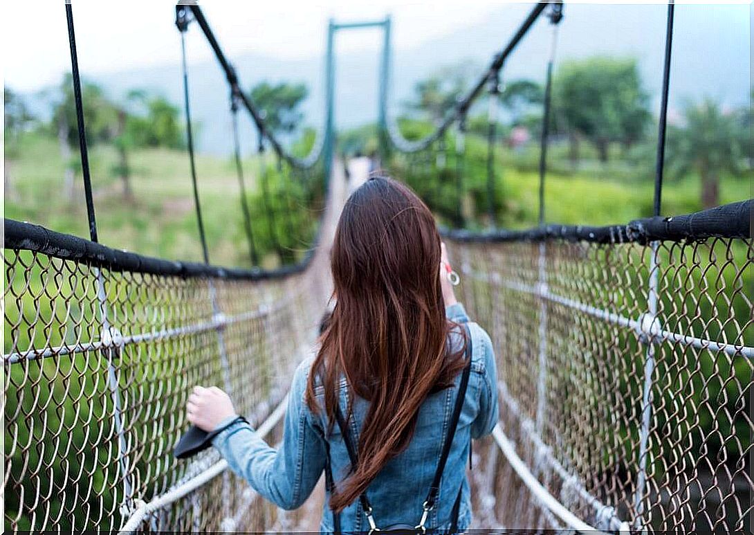 Woman on a bridge