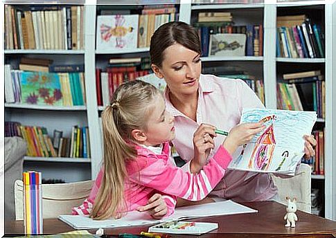 Psychologist analyzing a girl's drawing