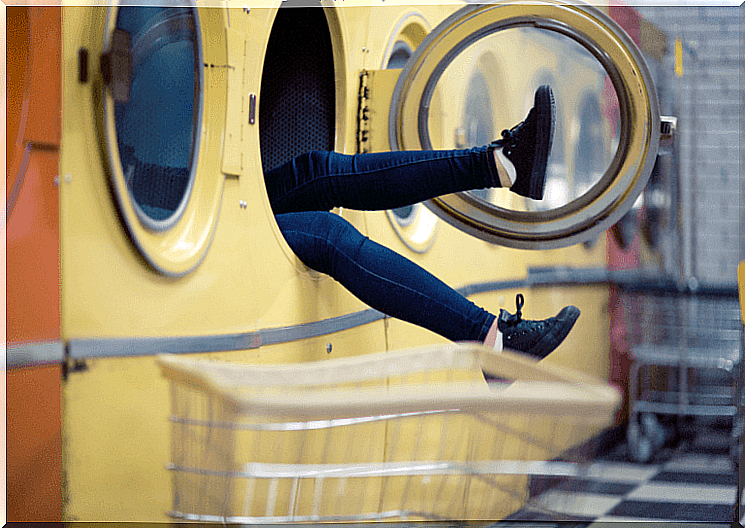 Person inside a washing machine