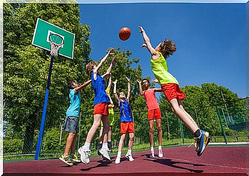 Children playing basketball