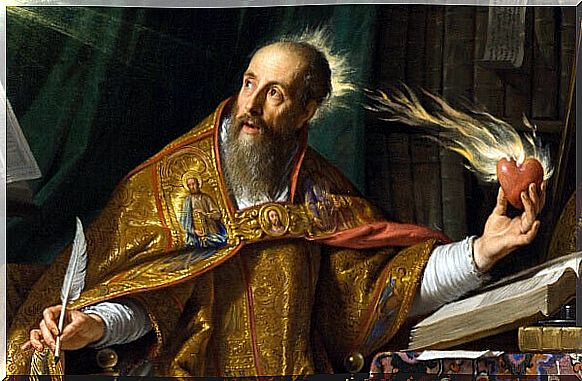 Saint Augustine holding a burning heart