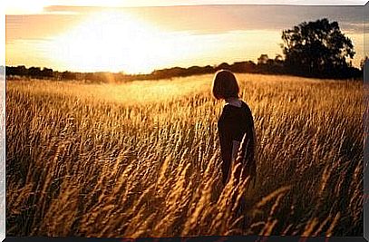 Woman in a wheat field watching the sunset representing the sense of self and depression