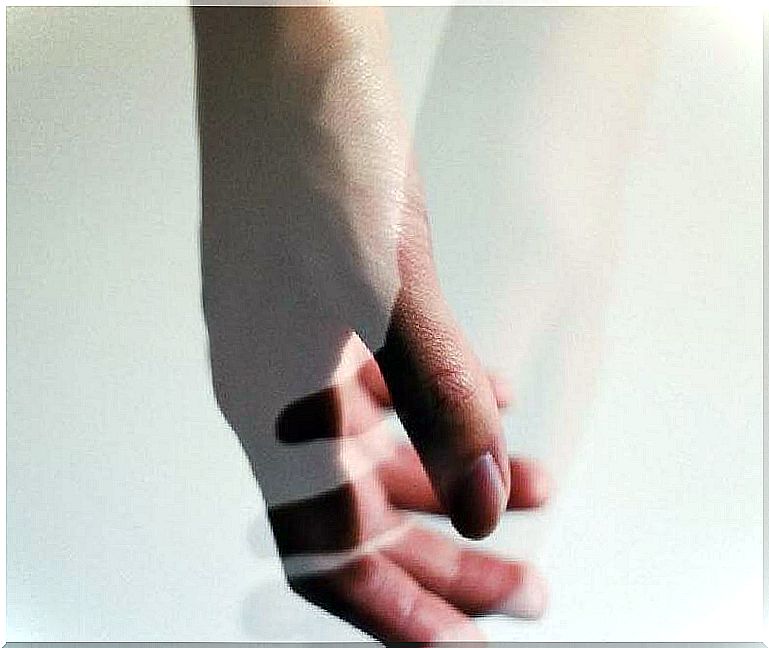 Real and transparent hand linked